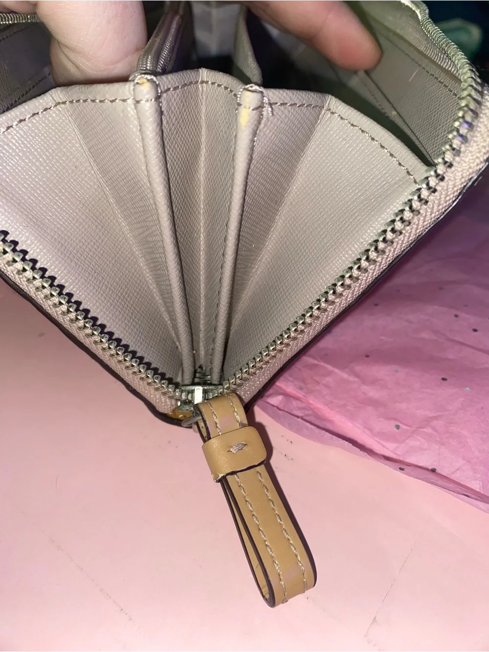 Coach Pebbled Signature Heart Wristlet in Beige